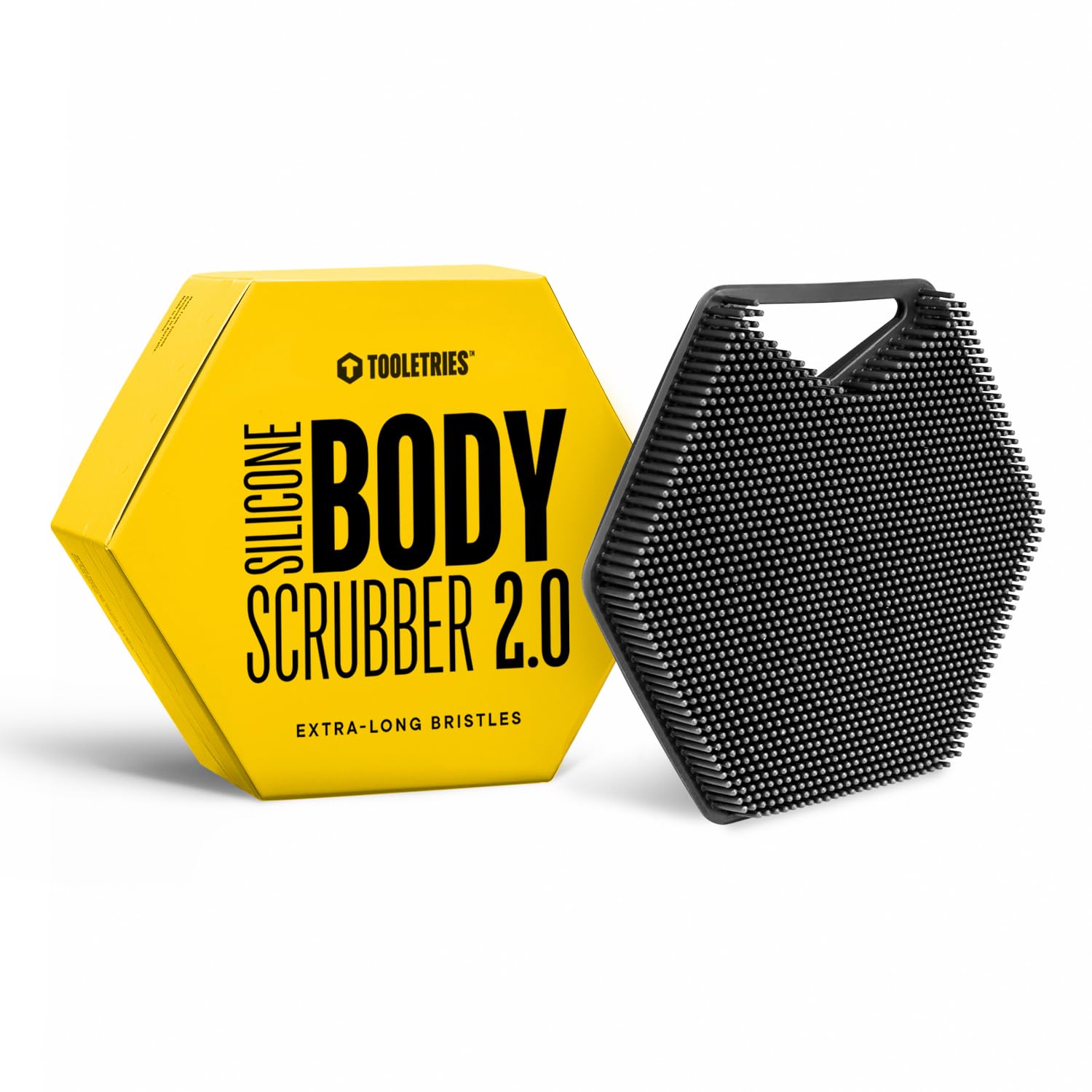 TOOLETRIES Body Scrubber 2.0 close-up shows long bristles for richer lather and exfoliation.