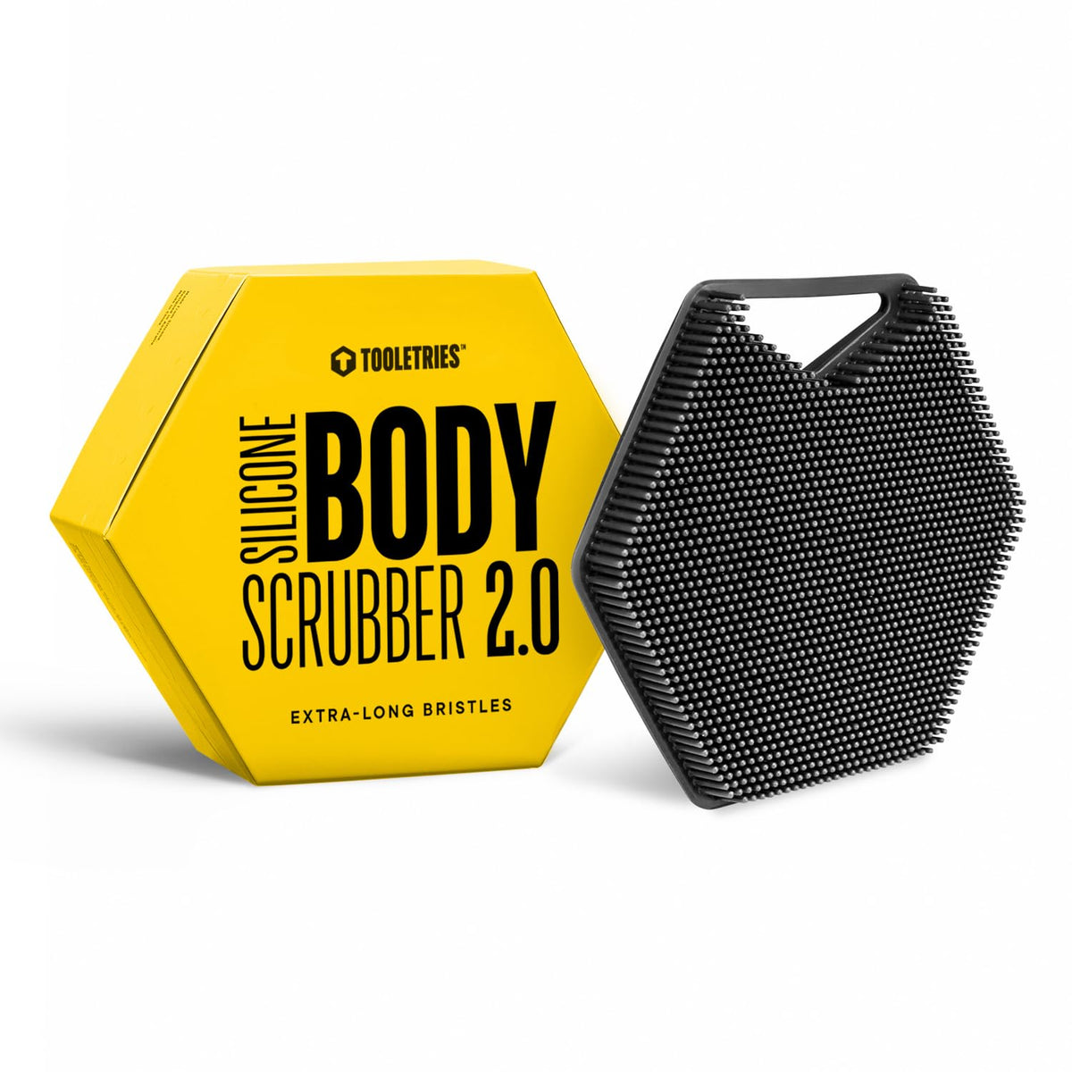 TOOLETRIES Body Scrubber 2.0 close-up shows long bristles for richer lather and exfoliation.