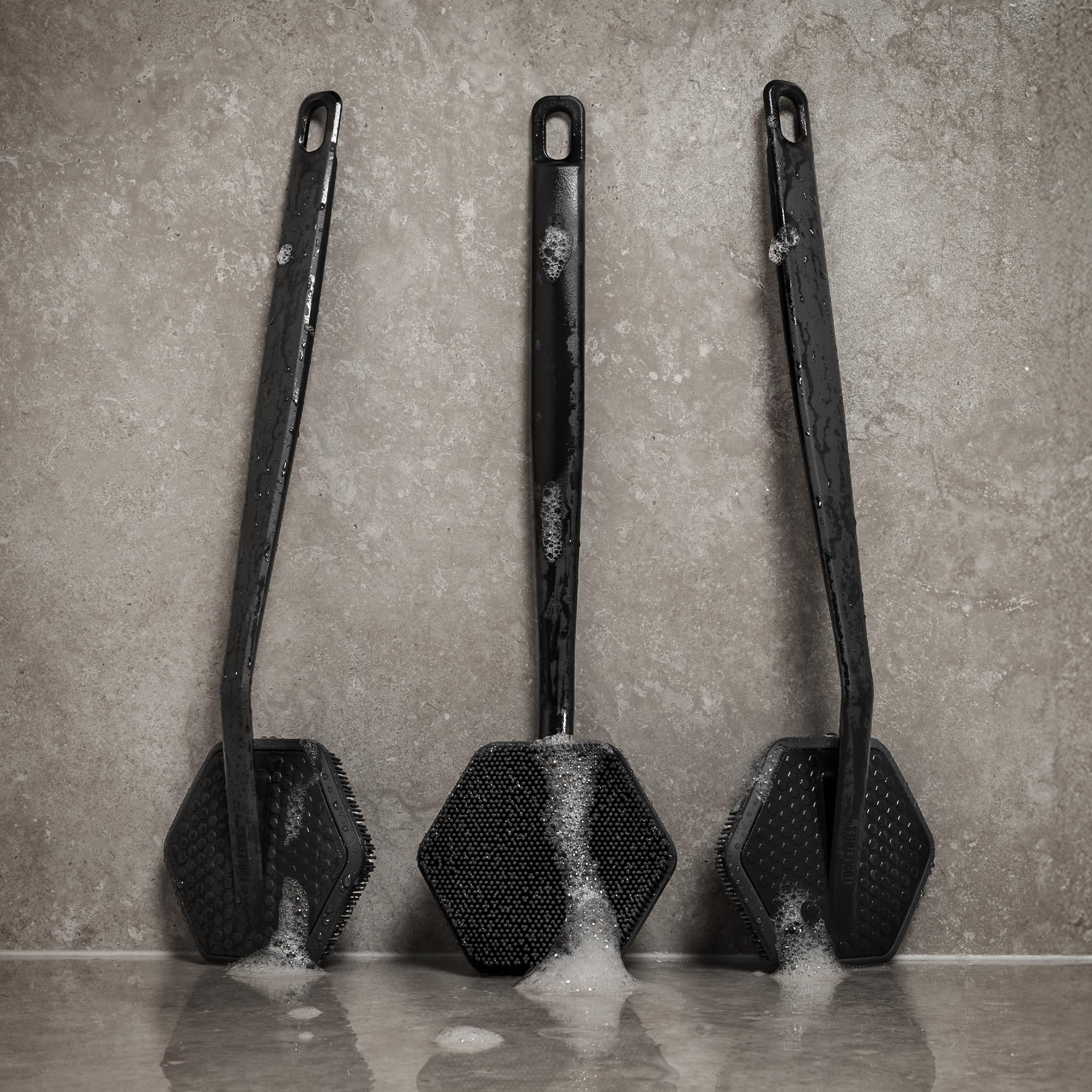TOOLETRIES close-up of silicone bristles highlighting gentle, effective exfoliation