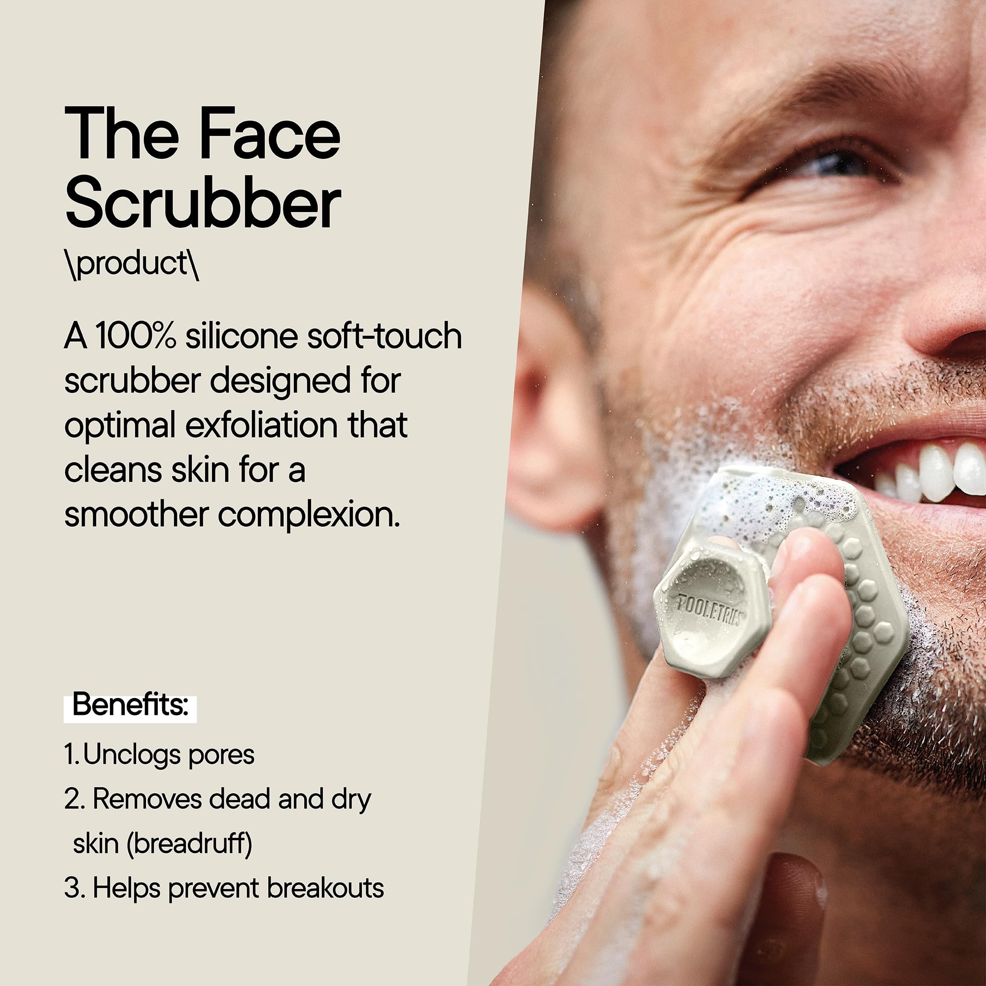 TOOLETRIES Face Scrubber dimensions shown, compact size ideal for travel and shower storage