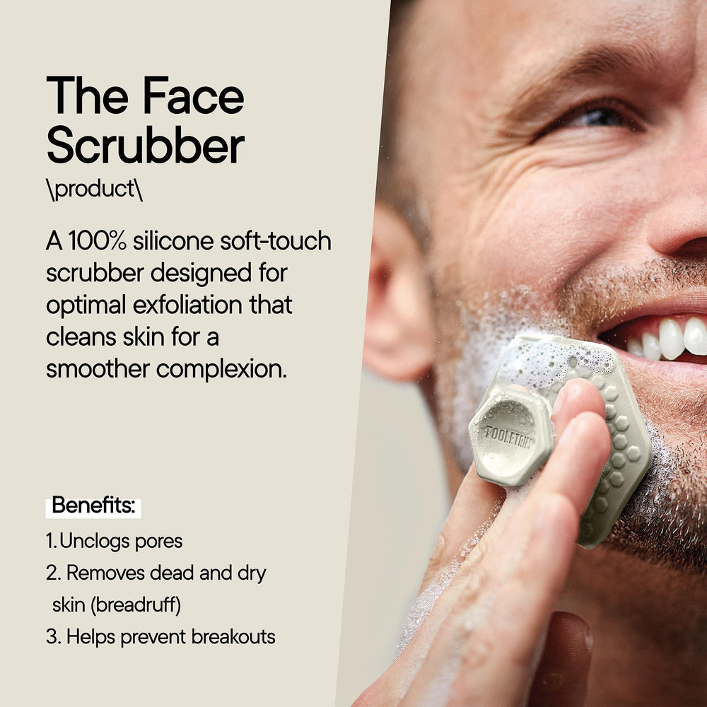 TOOLETRIES Face Scrubber dimensions shown, compact size ideal for travel and shower storage