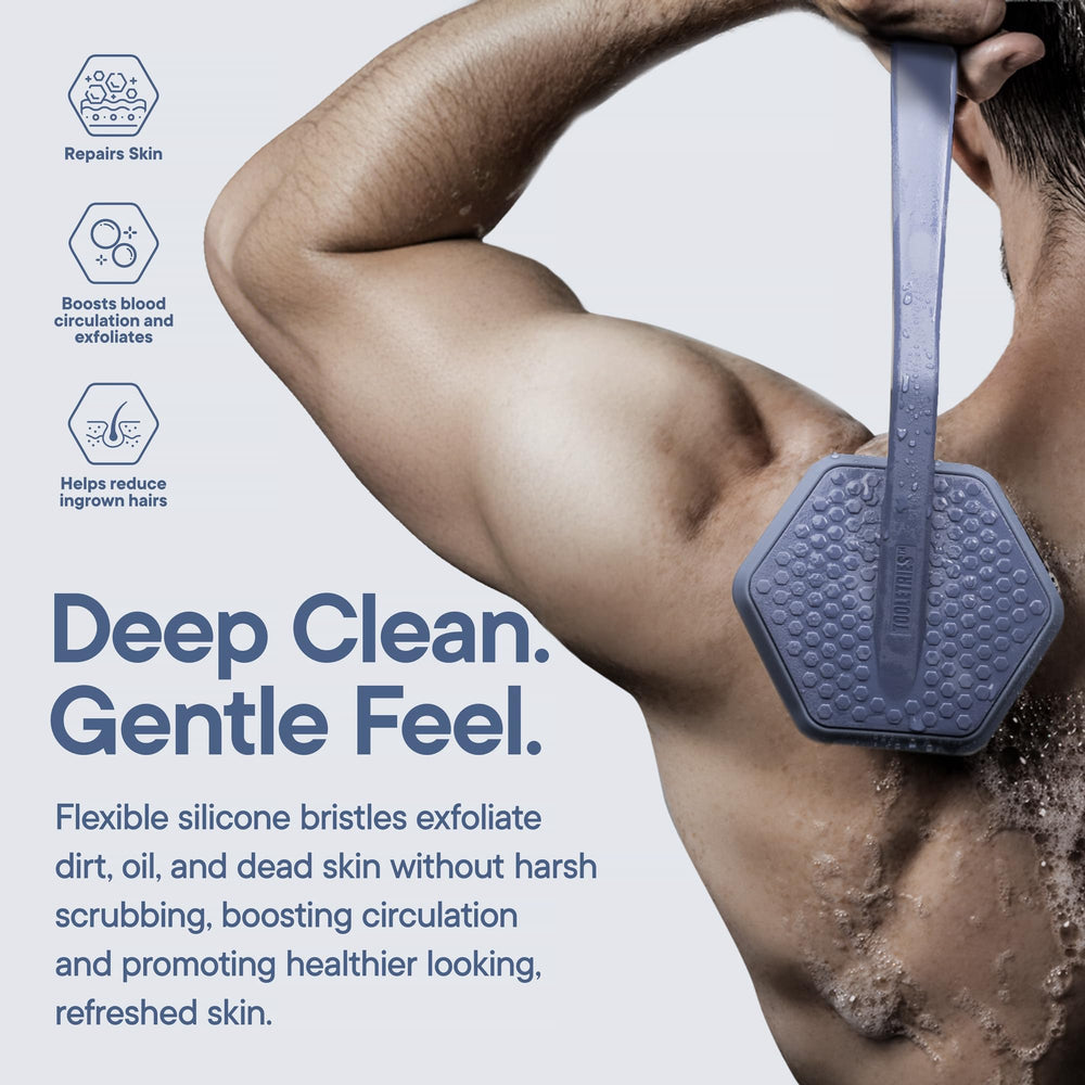 TOOLETRIES bristles creating rich lather for thorough, refreshing clean