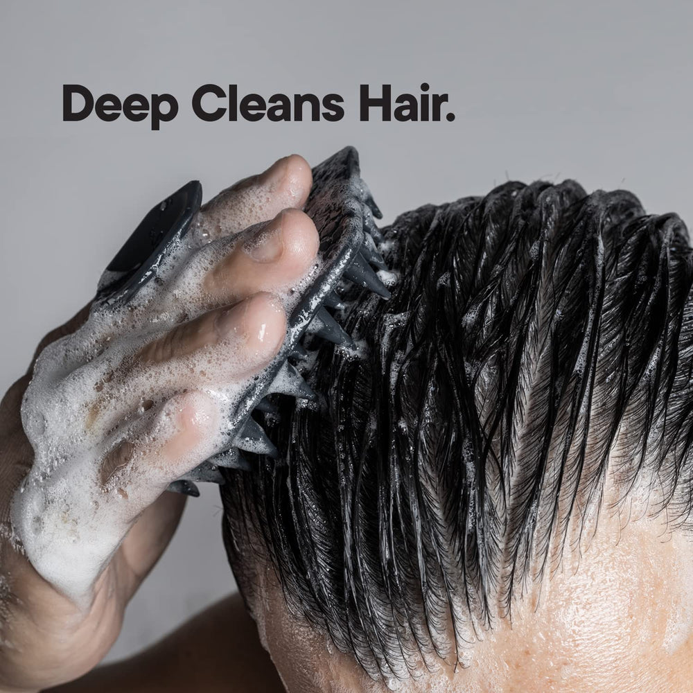 TOOLETRIES scalp-scrubber dimensions help plan compact storage in small bathrooms.