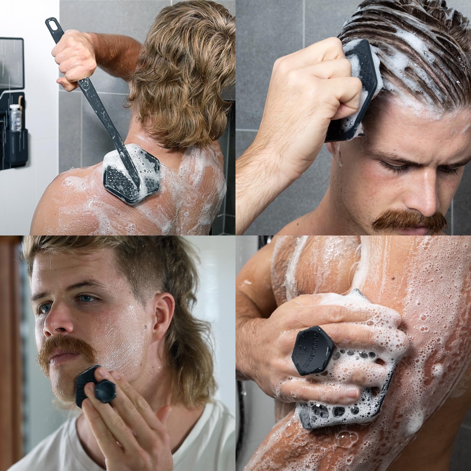TOOLETRIES Scrub King charcoal packaging highlights premium silicone design