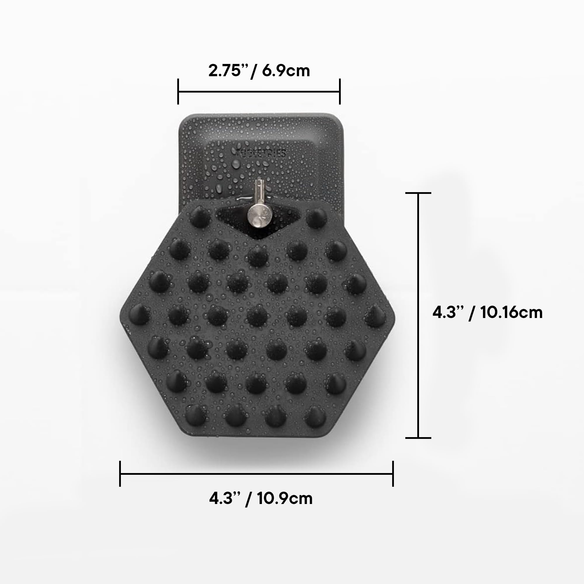 TOOLETRIES shower hook with silicone-grip sticks securely to mirrors and tiles.