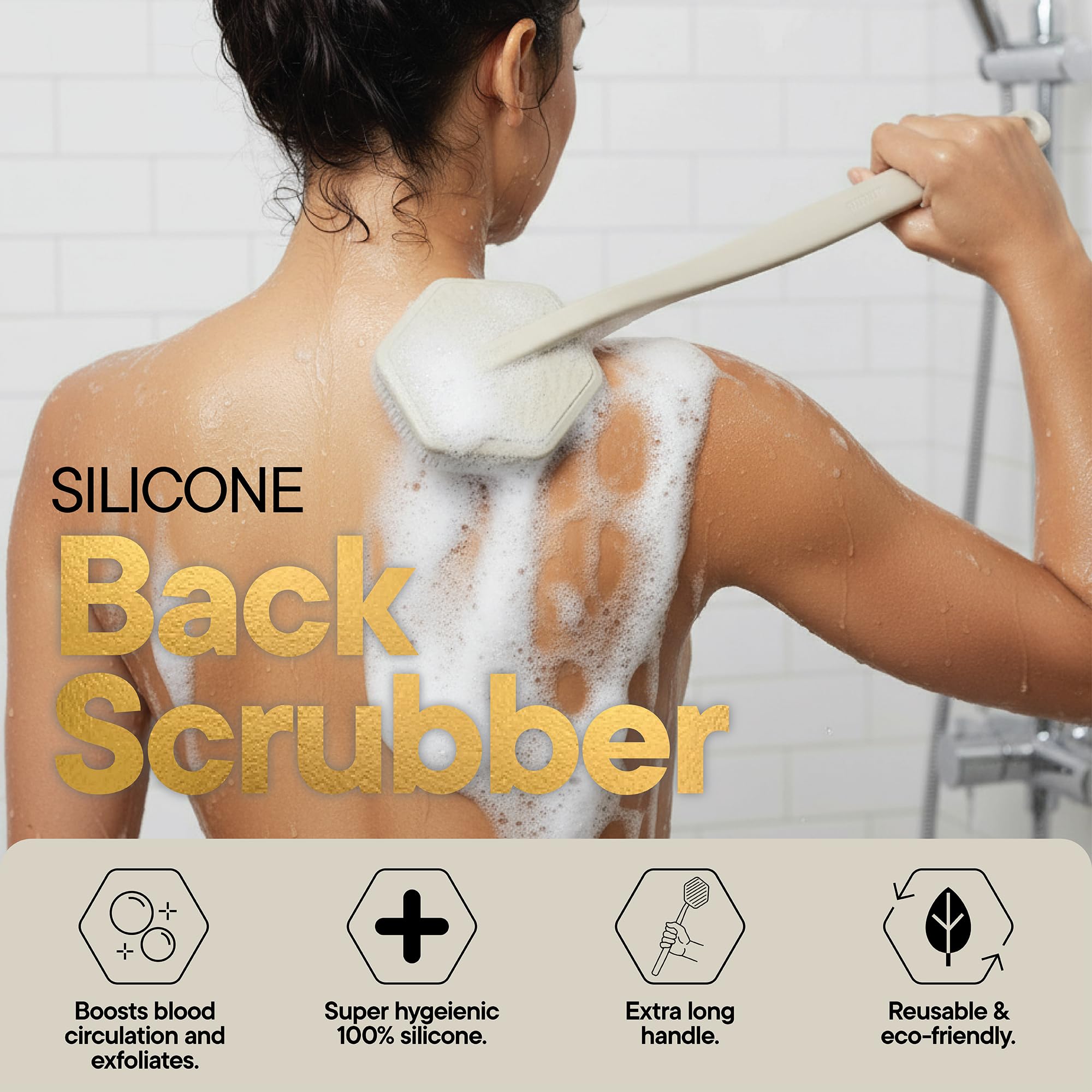 TOOLETRIES silicone back scrubber extended length for shoulders and back