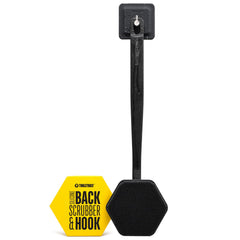TOOLETRIES silicone back scrubber hook closeup demonstrates secure grip on smooth shower surfaces