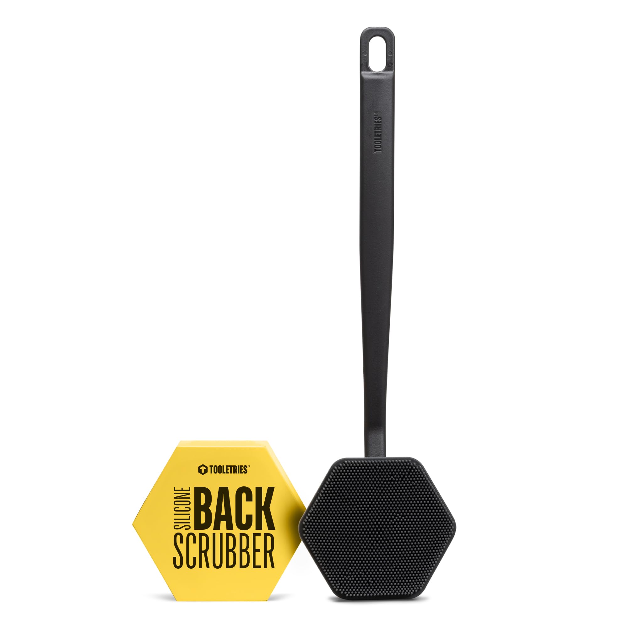 TOOLETRIES silicone back scrubber original design for thorough back cleansing.