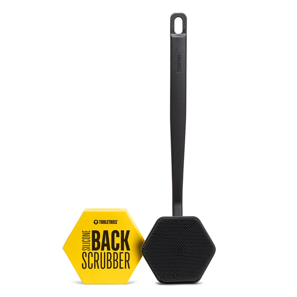 TOOLETRIES silicone back scrubber original design for thorough back cleansing.