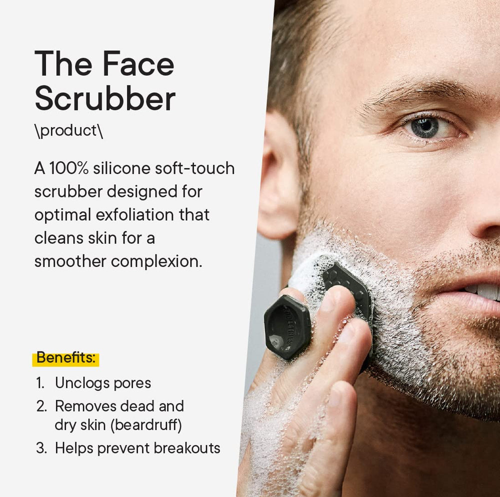 TOOLETRIES compact face scrubber fits small shower spaces