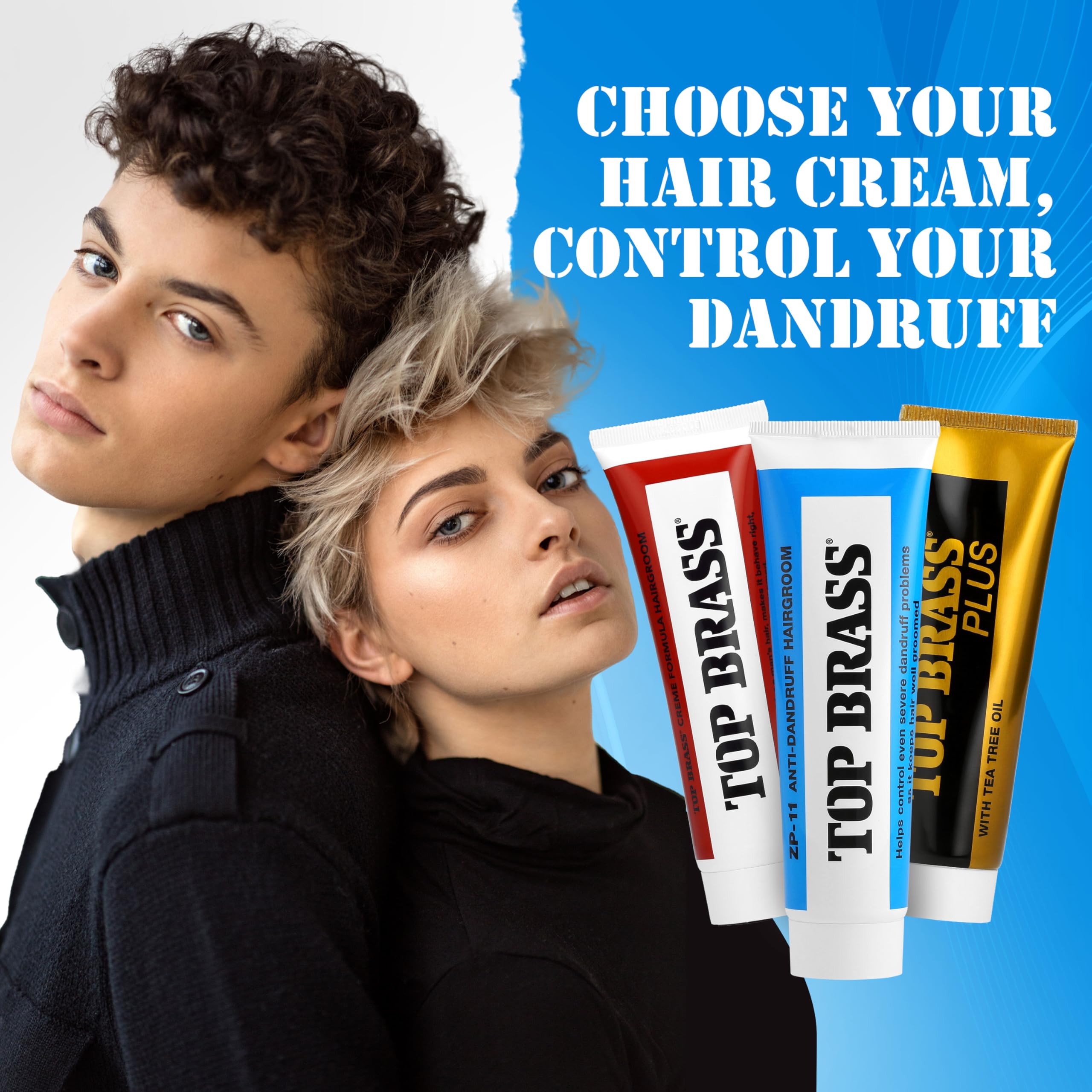 Top Brass anti-dandruff cream swatch on scalp during massage.