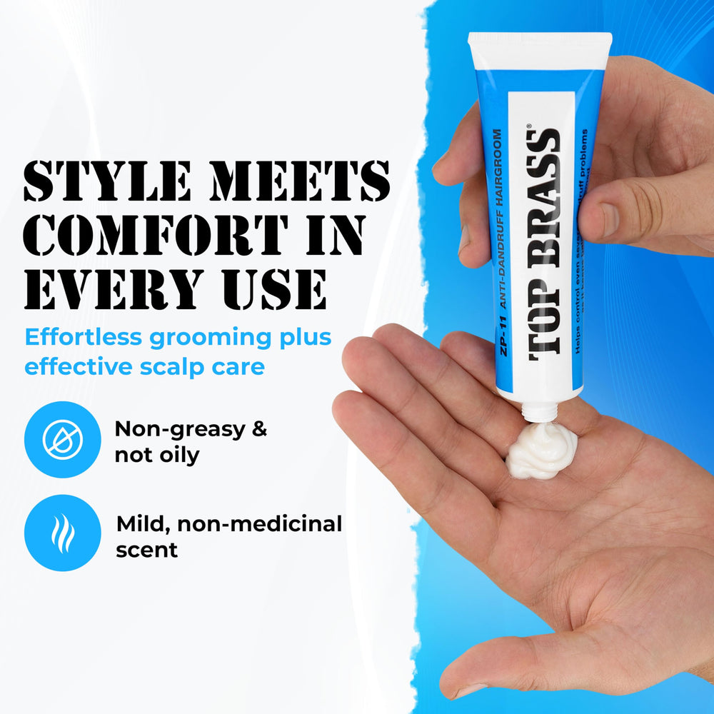 Top Brass hair cream texture non-greasy for quick absorption and finish.