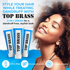 Top Brass original anti-dandruff hair cream close-up showing creamy texture.
