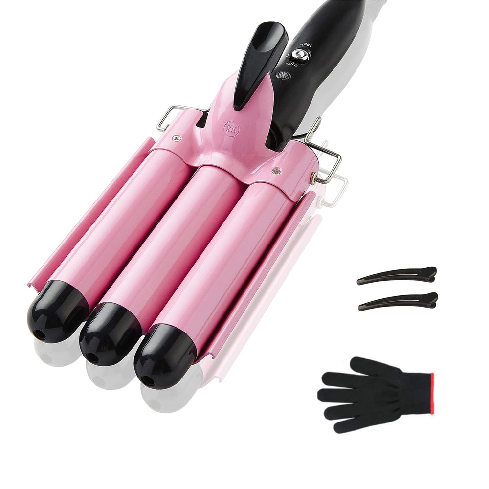 TOP4EVER 3-barrel curling iron creates beach waves with lasting shine