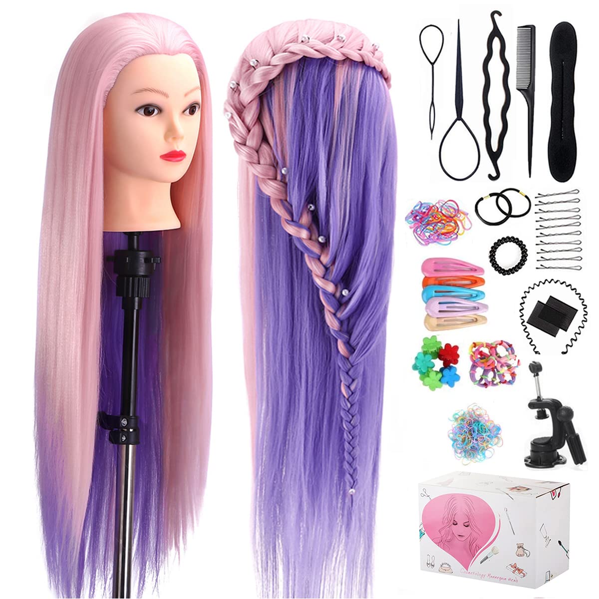 TopDirect 29-inch mannequin head with hair for practice styling and braiding.