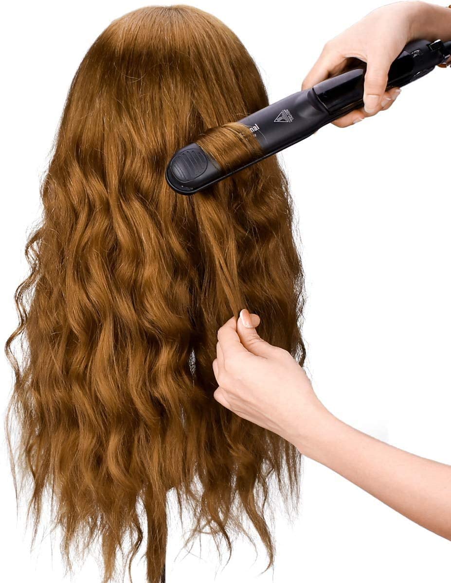 TopDirect mannequin head curling-ready hair with temperature guidance below 120°C