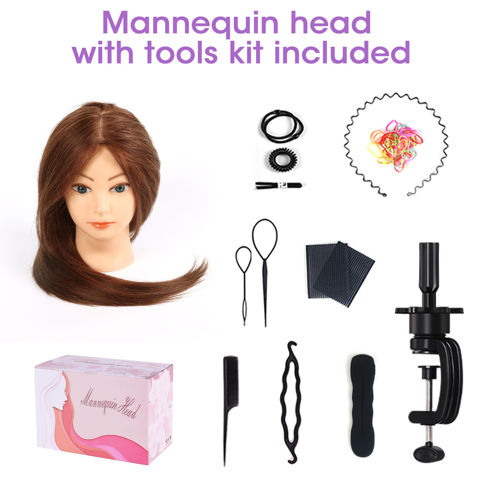 TopDirect included tools and clamp demonstrate ready-to-start hair practice setup.