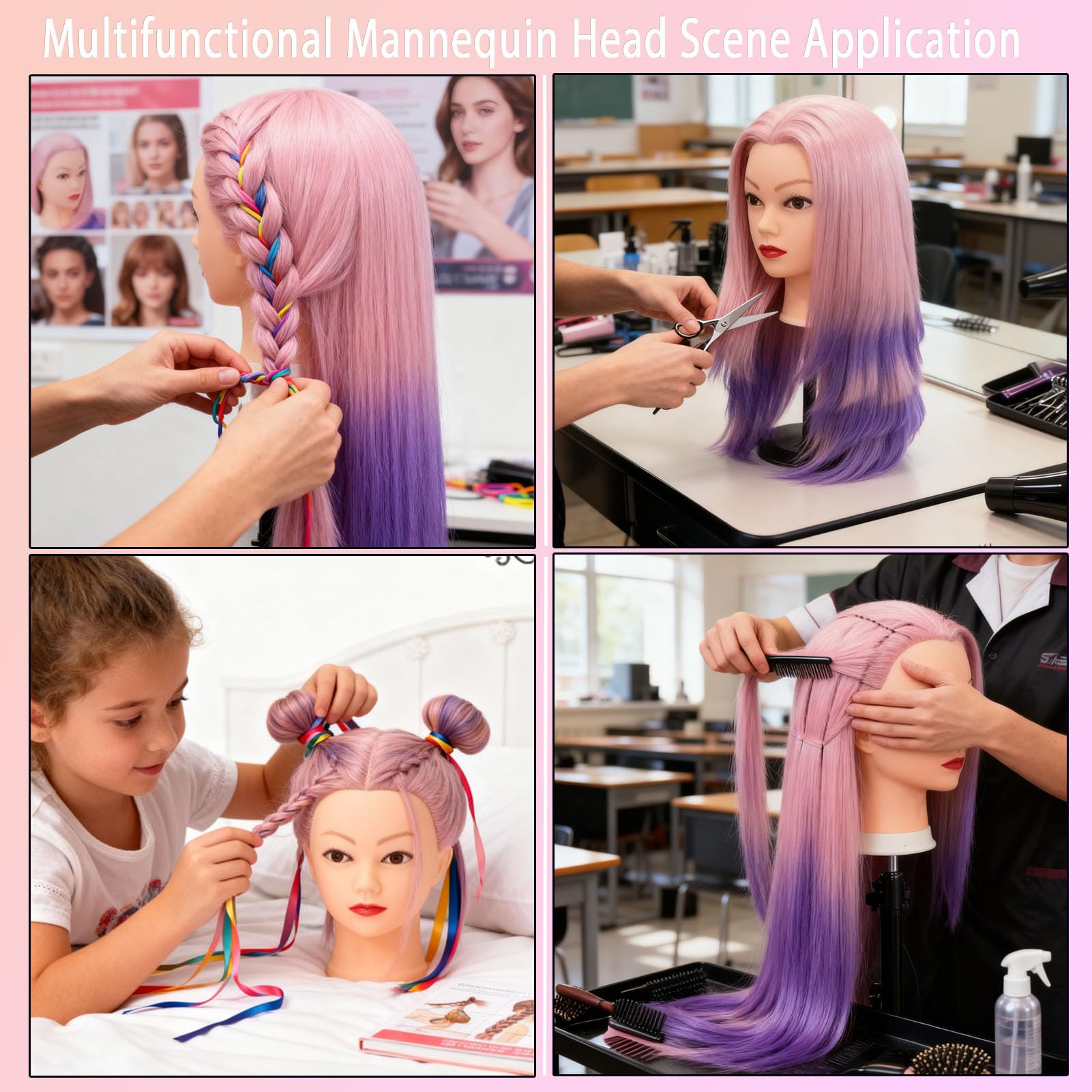 TopDirect pink purple doll head showing vibrant styling practice design.