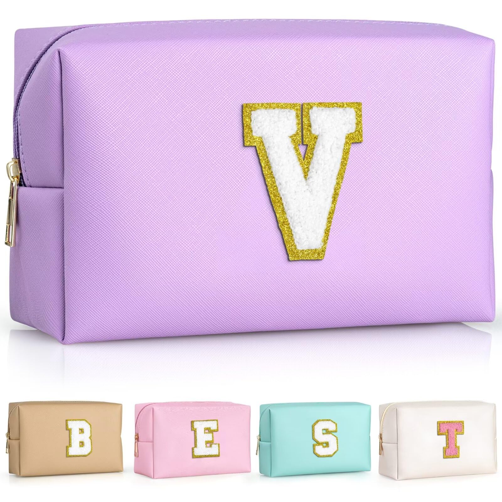 TOPEAST initial makeup bag purple patch shows a personalized monogram touch