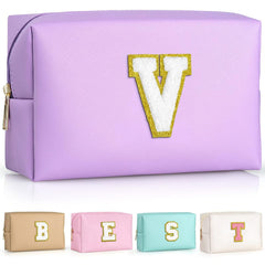 TOPEAST initial makeup bag purple patch shows a personalized monogram touch