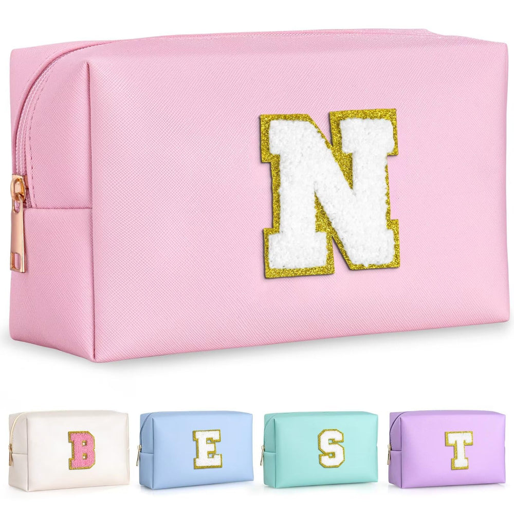 TOPEAST makeup bag with initial patch in pink for a personalized touch.