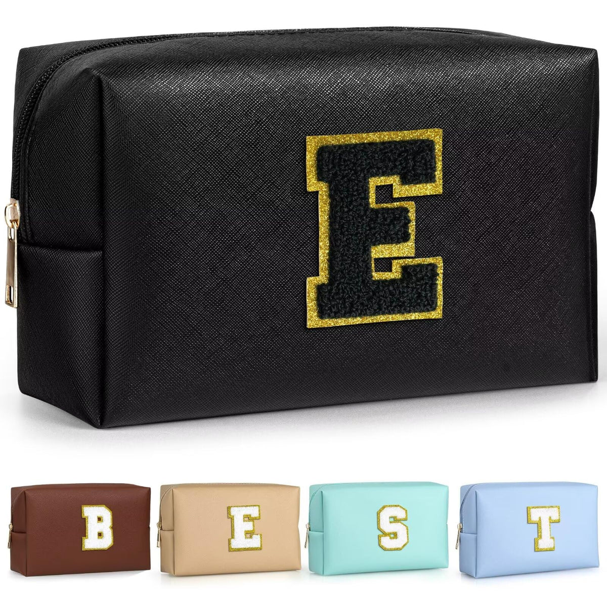 TOPEAST monogrammed makeup bag with initial patch for personalized style on the go