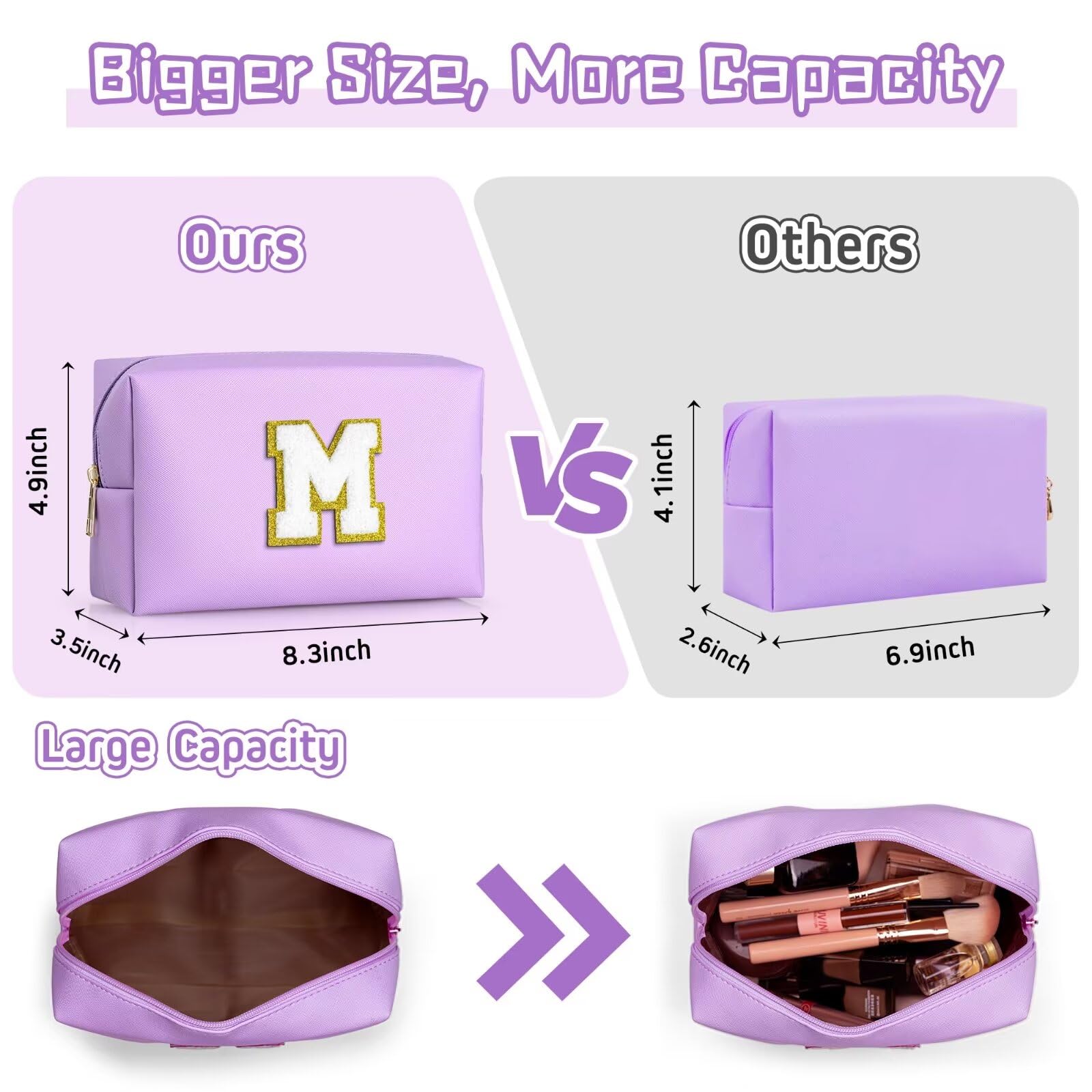 TOPEAST monogrammed makeup bag purple M waterproof material protects cosmetics on trips.