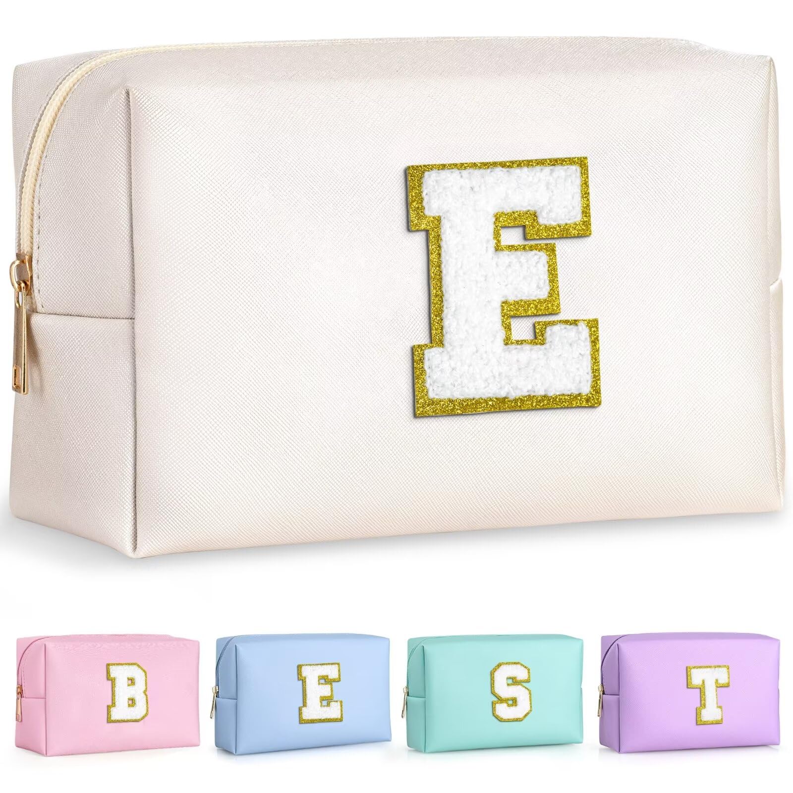 TOPEAST monogrammed makeup bag with gold patch for personalized gift idea.