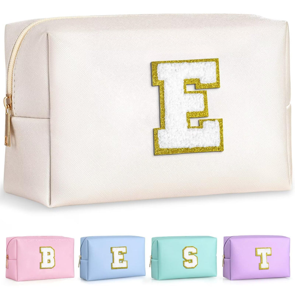 TOPEAST monogrammed makeup bag with gold patch for personalized gift idea.