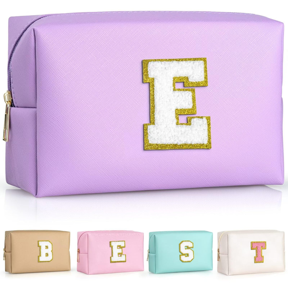 TOPEAST personalized makeup bag purple patch close-up highlighting personalized initials