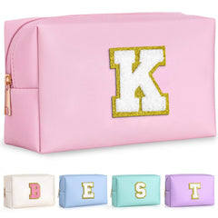 TOPEAST Pink K travel makeup bag front view for easy cosmetics organization