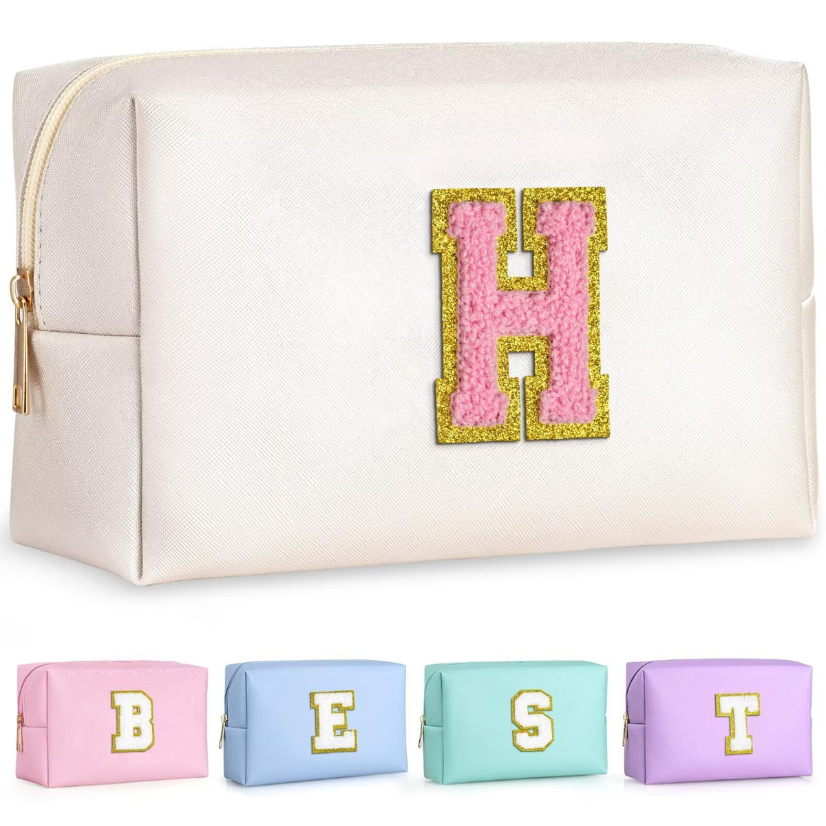 TOPEAST Preppy Bag monogram patch closeup with skin-friendly fabric for personalized style