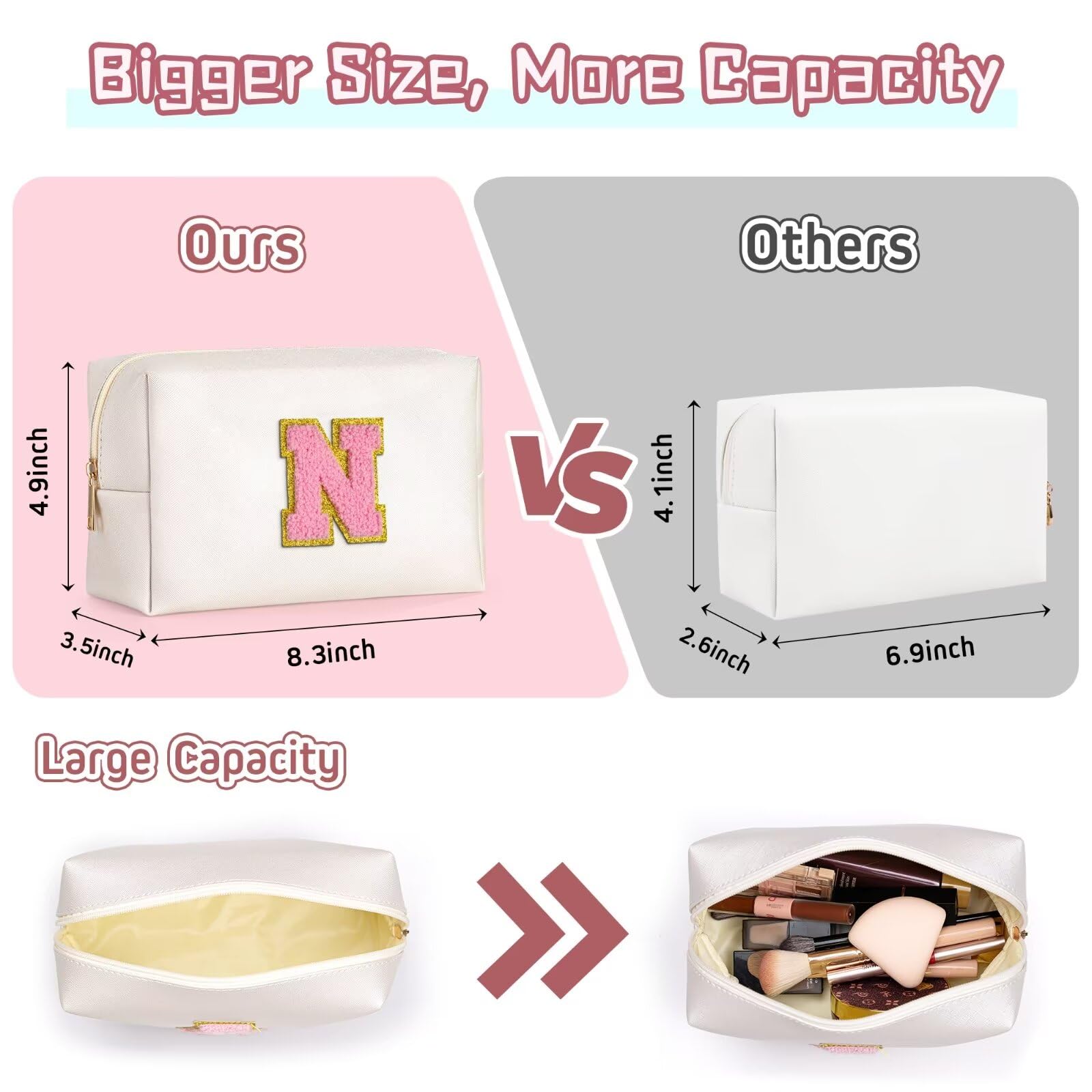 TOPEAST preppy makeup bag close-up zipper, highlighting secure, easy access.
