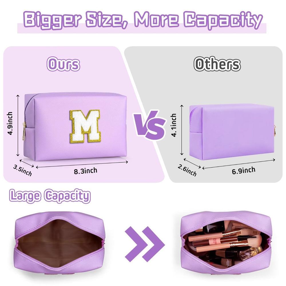 TOPEAST Preppy bag patch detail highlights the glitter chenille patch for personalization.