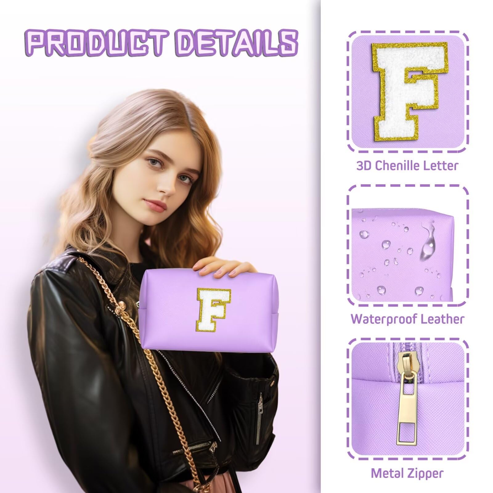 TOPEAST Preppy makeup bag with gold-plated zipper for smooth opening and closing.