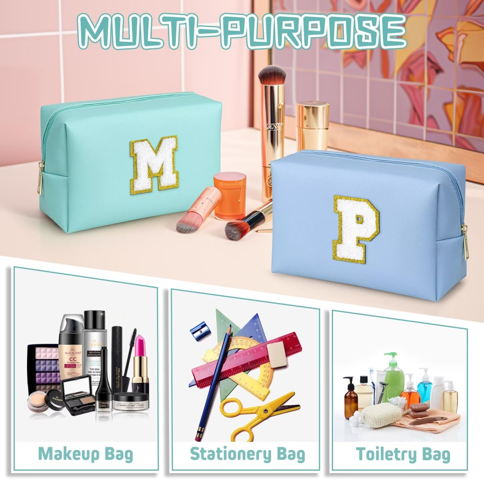 TOPEAST Preppy Patch bag compact size fits daily cosmetics and toiletries