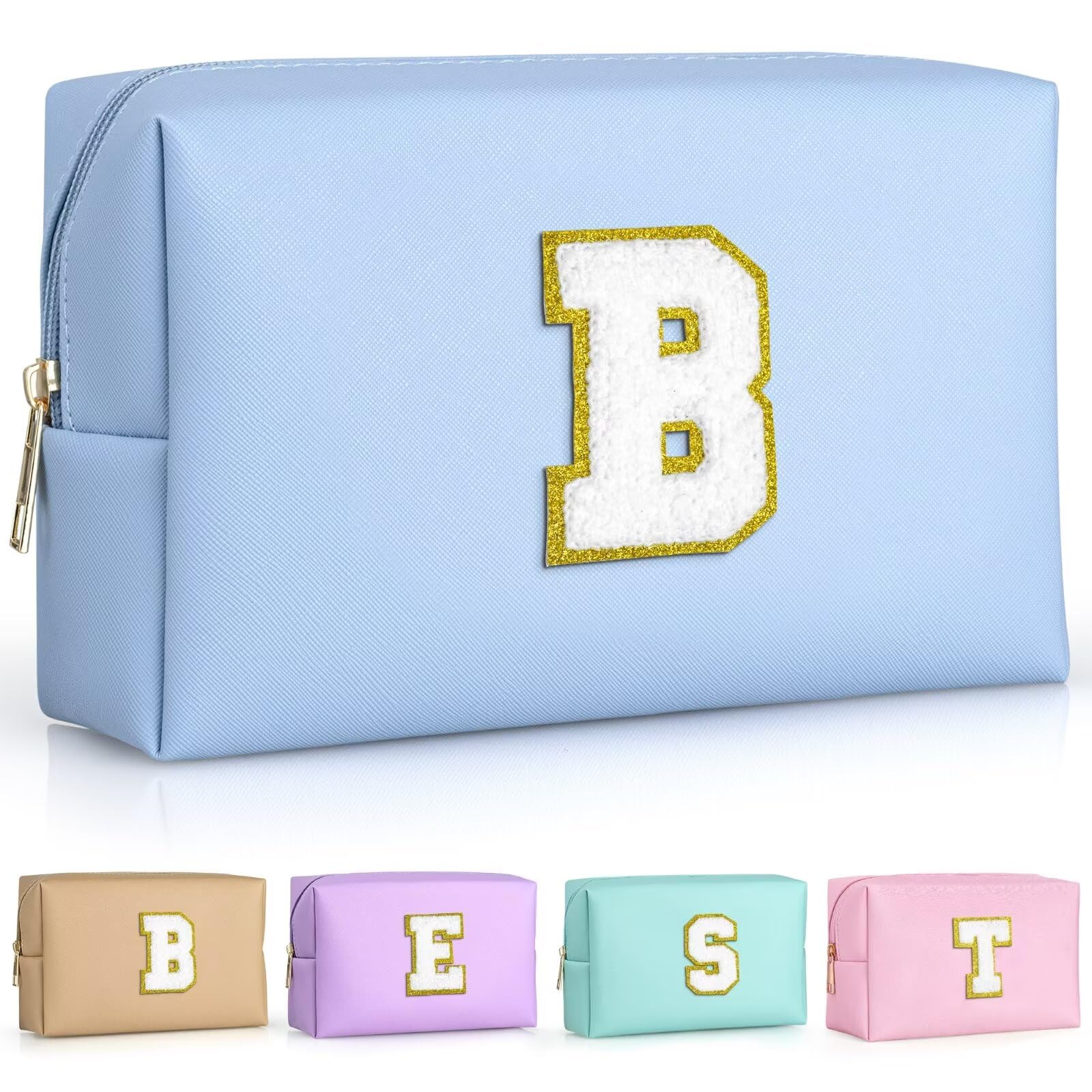 TOPEAST Preppy Patch Makeup Bag sky blue with personalized patch and stylish label