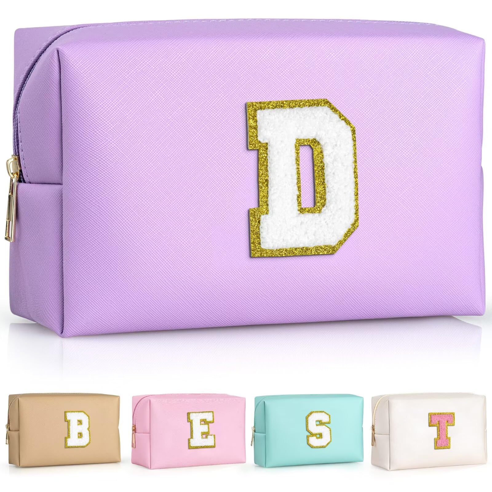 TOPEAST Preppy makeup bag with chenille patch and gold zipper