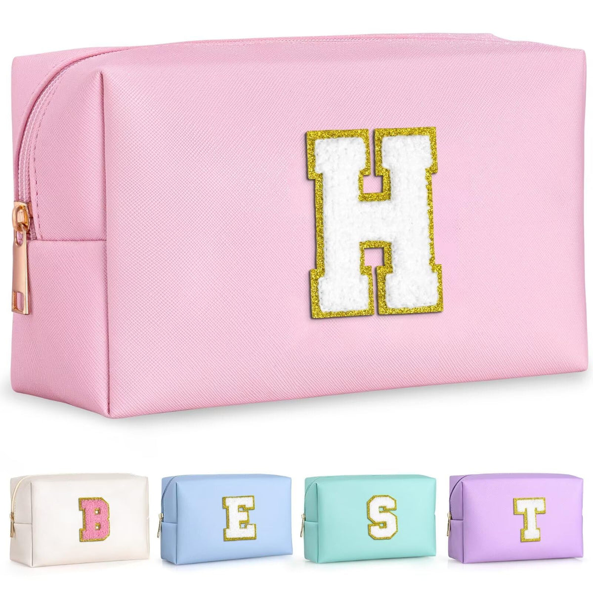 TOPEAST Preppy Toiletry Bag front view in pink highlights portable storage for quick trips.