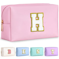 TOPEAST Preppy Toiletry Bag front view in pink highlights portable storage for quick trips.