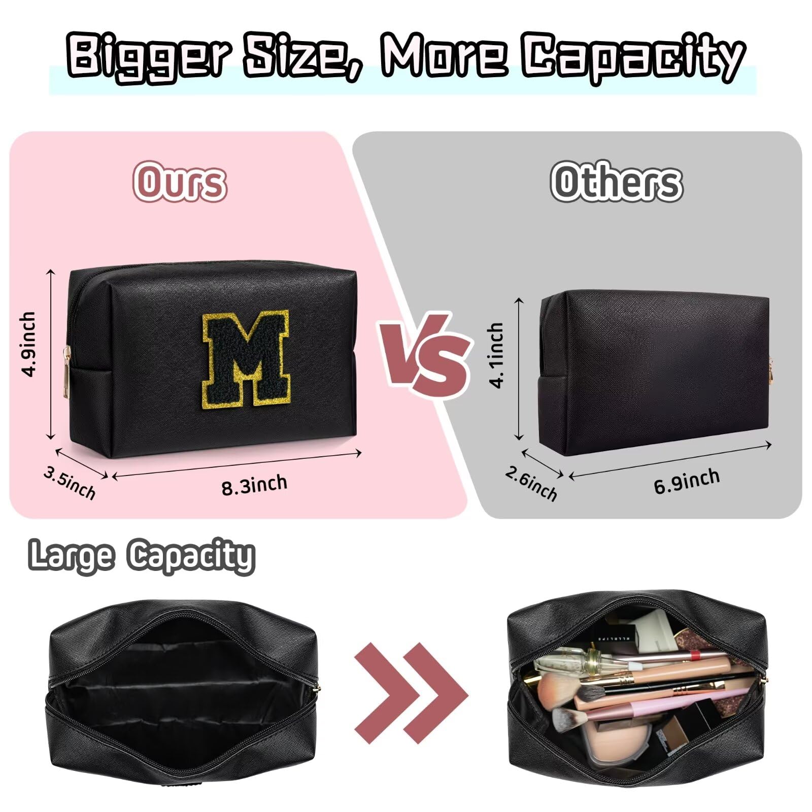 TOPEAST PU leather waterproof makeup bag with smooth zipper keeps cosmetics protected