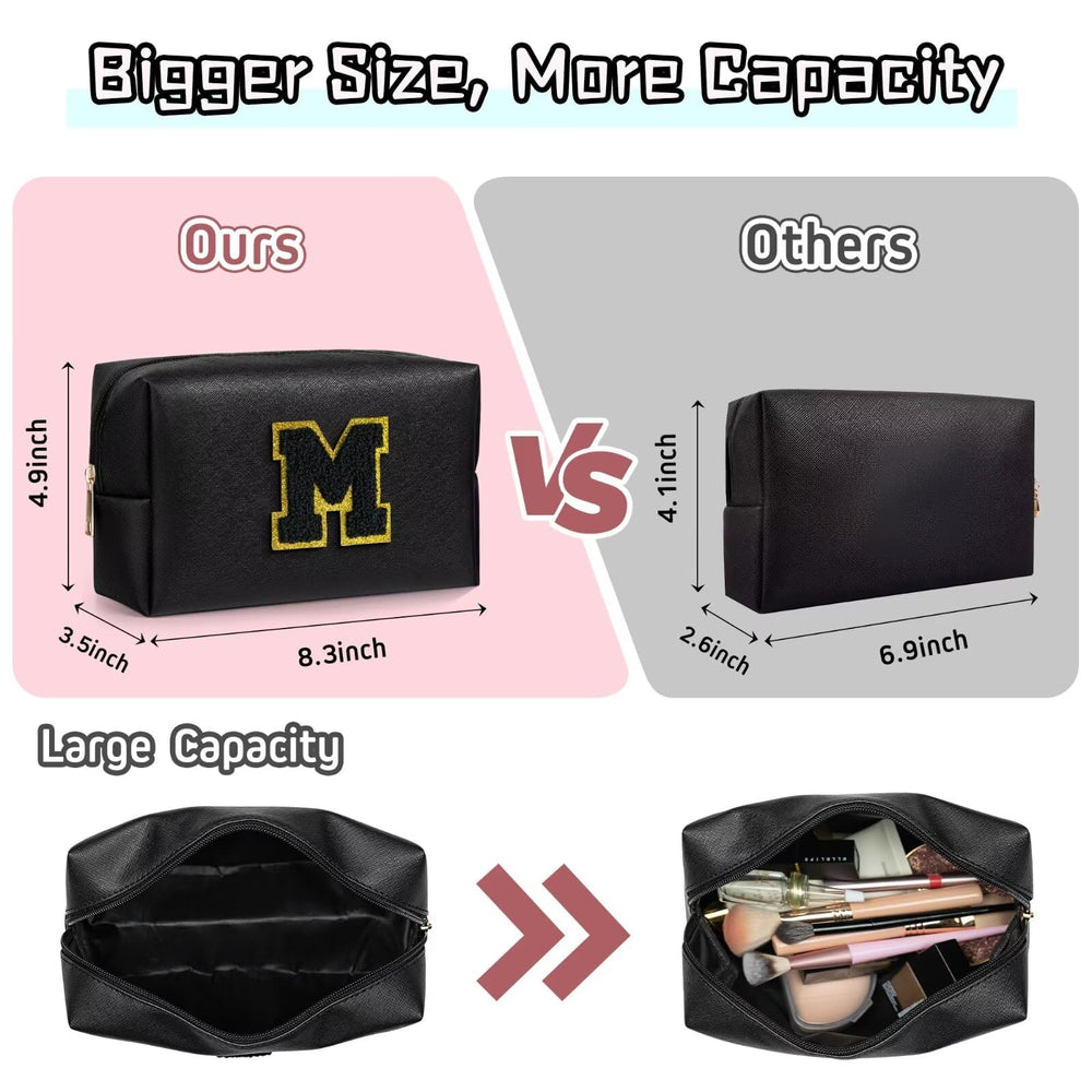 TOPEAST PU leather waterproof makeup bag with smooth zipper keeps cosmetics protected