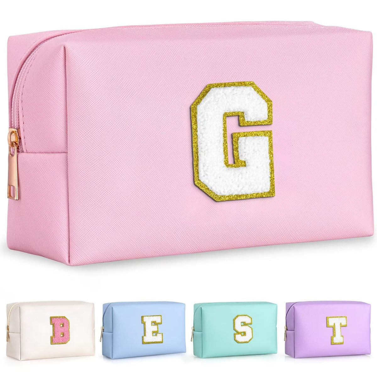 TOPEAST travel makeup bag pink front view for organized cosmetics on the go.