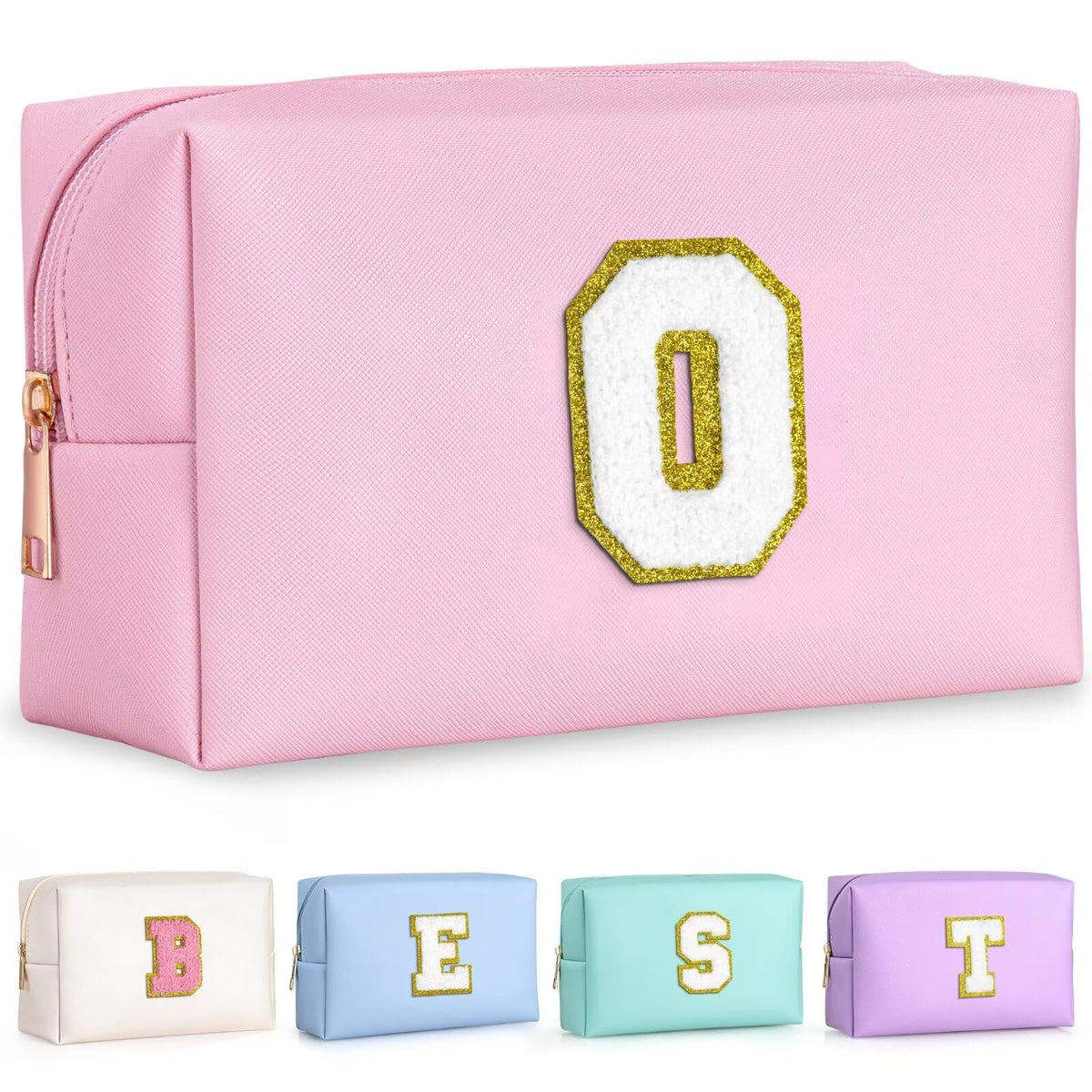TOPEAST small makeup bag front view with initial patch for personalized cosmetics