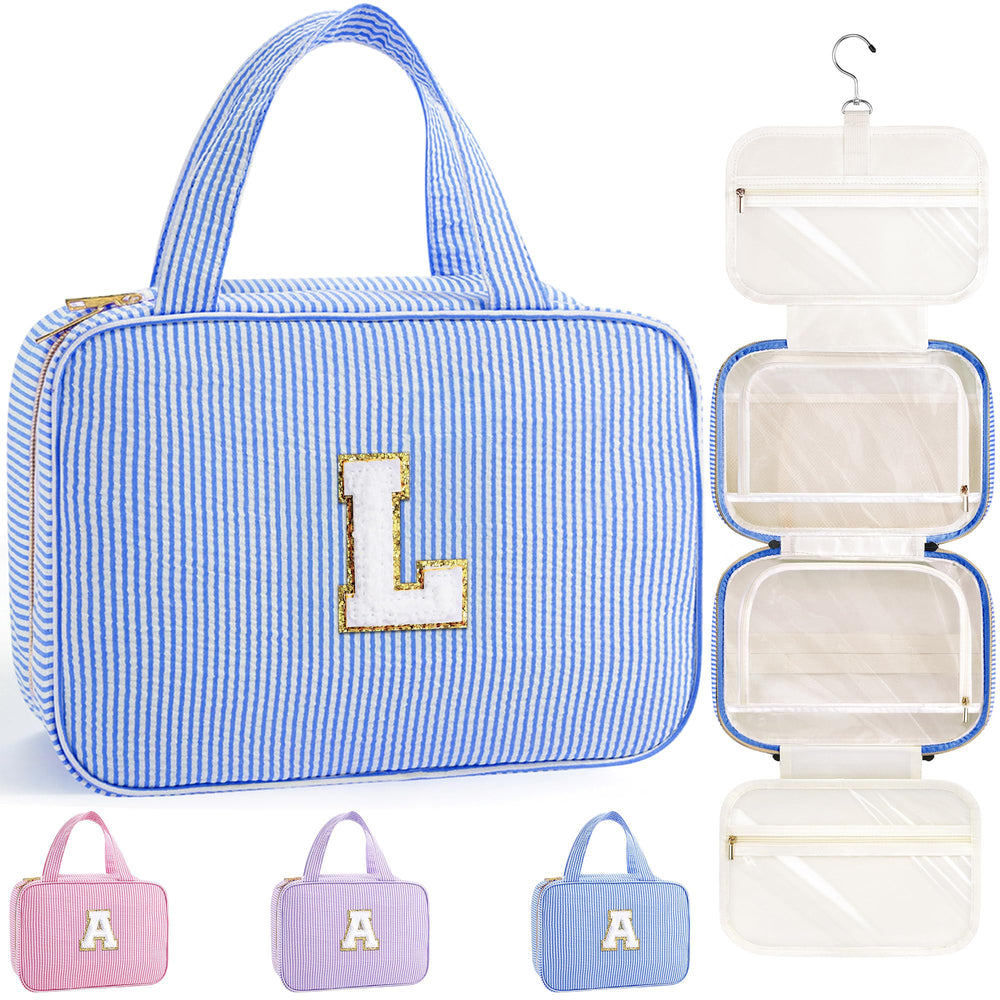 TOPEAST travel hanging toiletry bag blue L with hook keeps cosmetics organized on trips