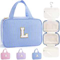 TOPEAST travel hanging toiletry bag blue L with hook keeps cosmetics organized on trips