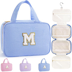 TOPEAST travel hanging toiletry bag blue M closed view shows compact organization.