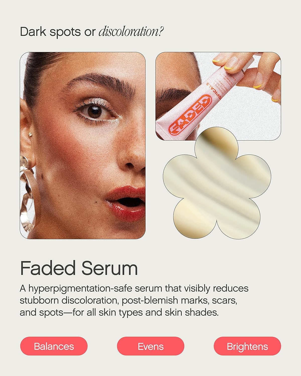 Topicals Faded ingredients highlight azelaic acid and niacinamide for even tone