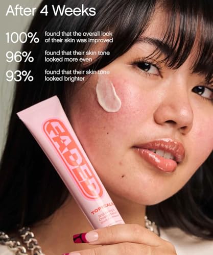 Topicals Faded serum in daytime skincare setup with sunscreen for protection
