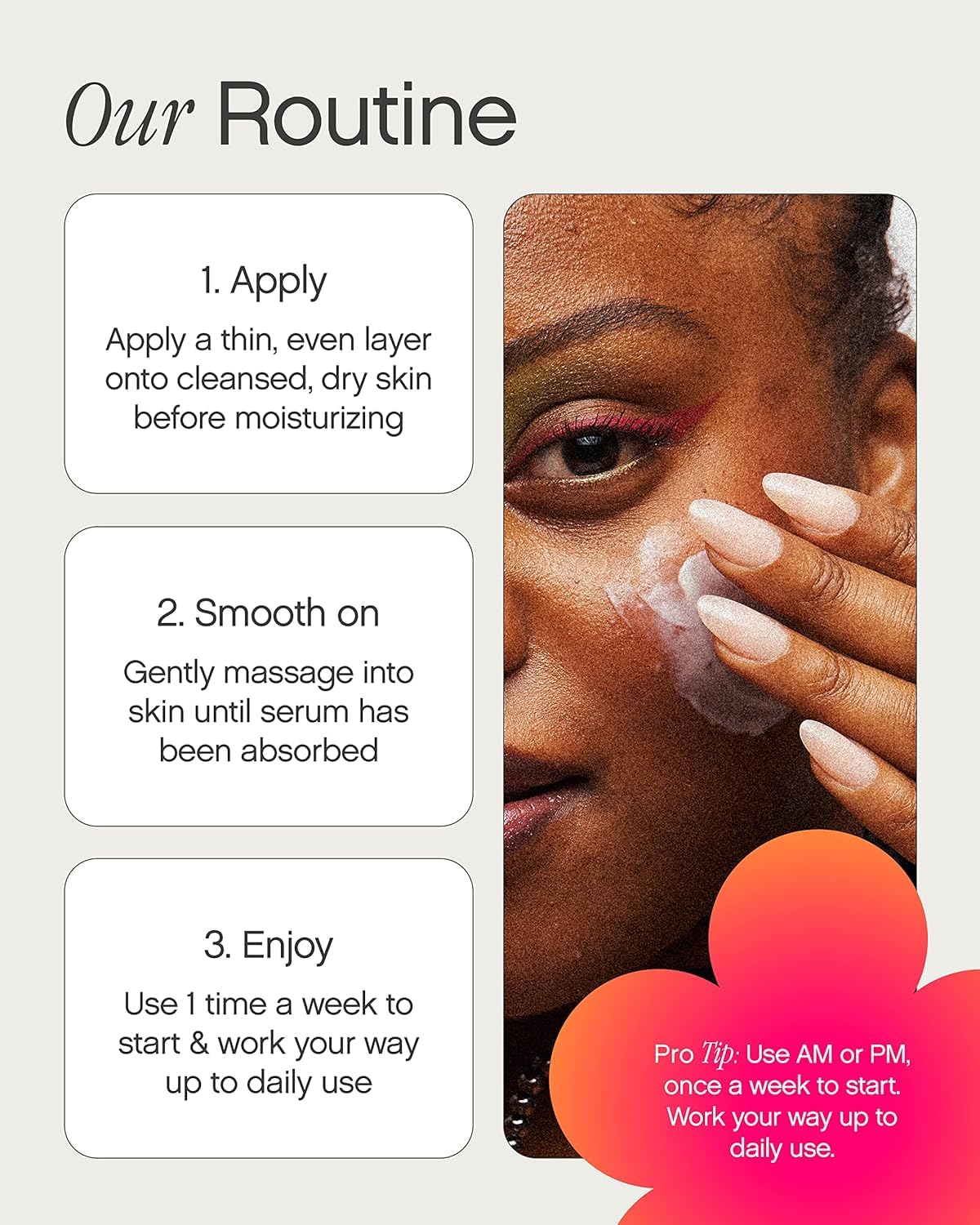 Serum applied on skin showing smooth absorption and texture